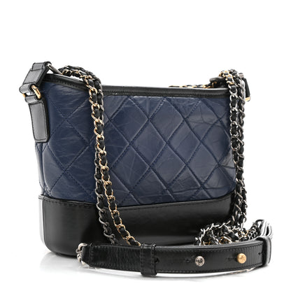 Chanel Aged Calfskin Quilted Small Gabrielle Hobo Navy Black 3 of 9