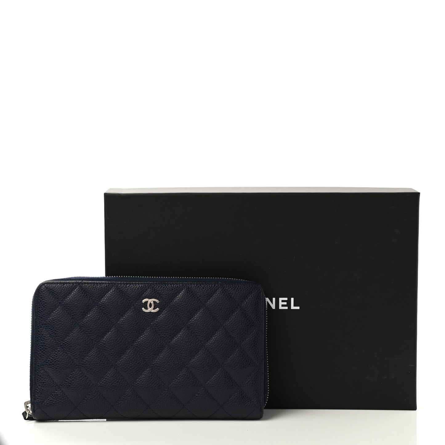 Caviar Quilted Large Zip Around Organizer Wallet Navy