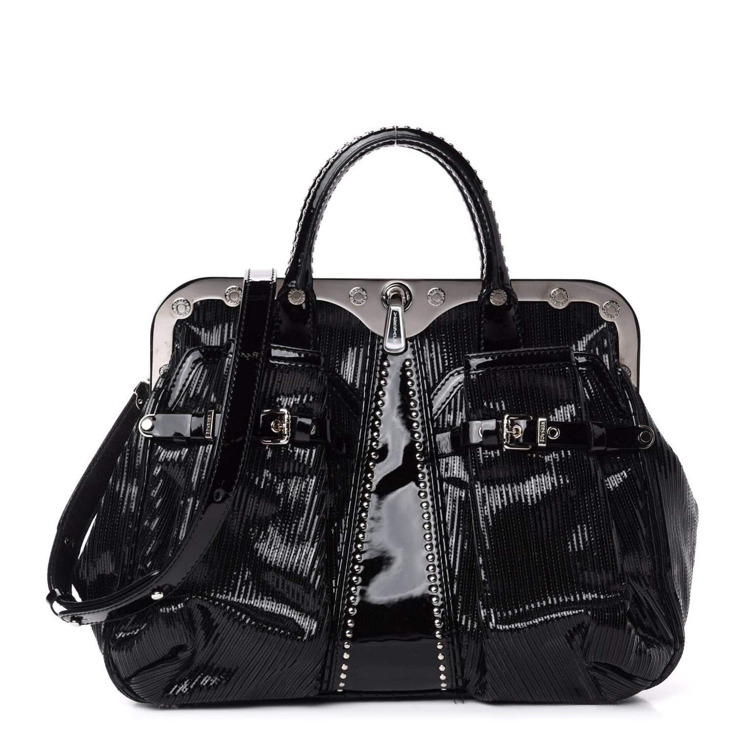 Patent Embossed Frame Satchel Black