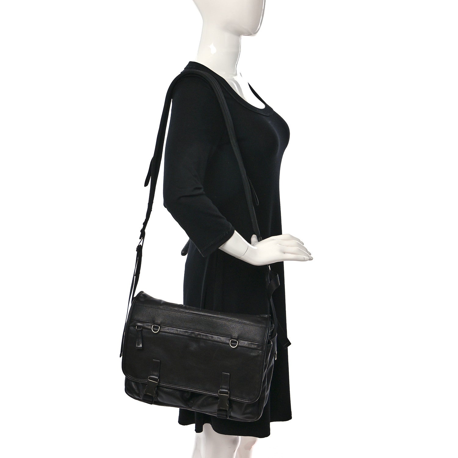 Prada Soft Calf Saffiano Travel Messenger Bag Black 2 of 9
