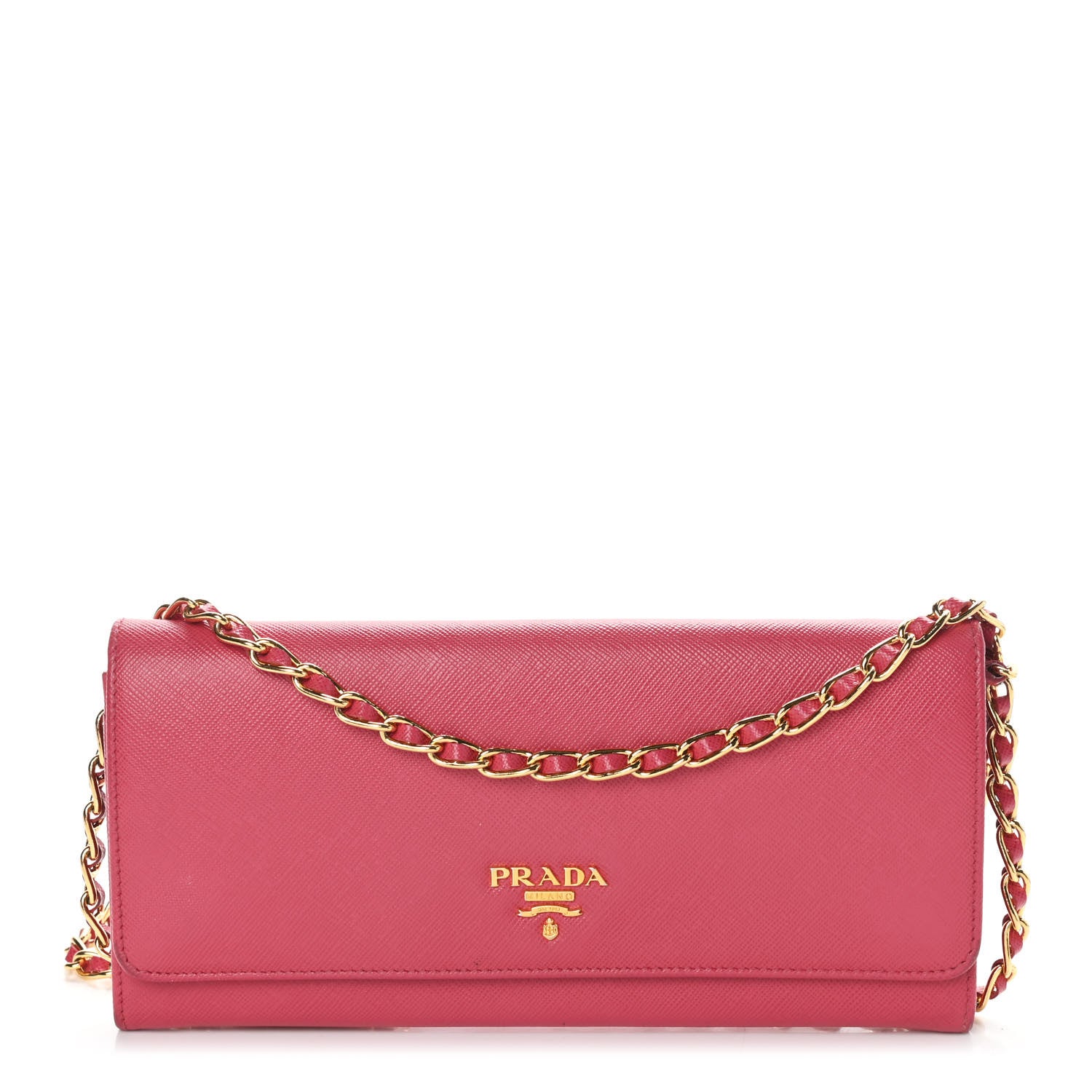 Prada Saffiano Metal Oro Chain Wallet Peonia 1 of 12