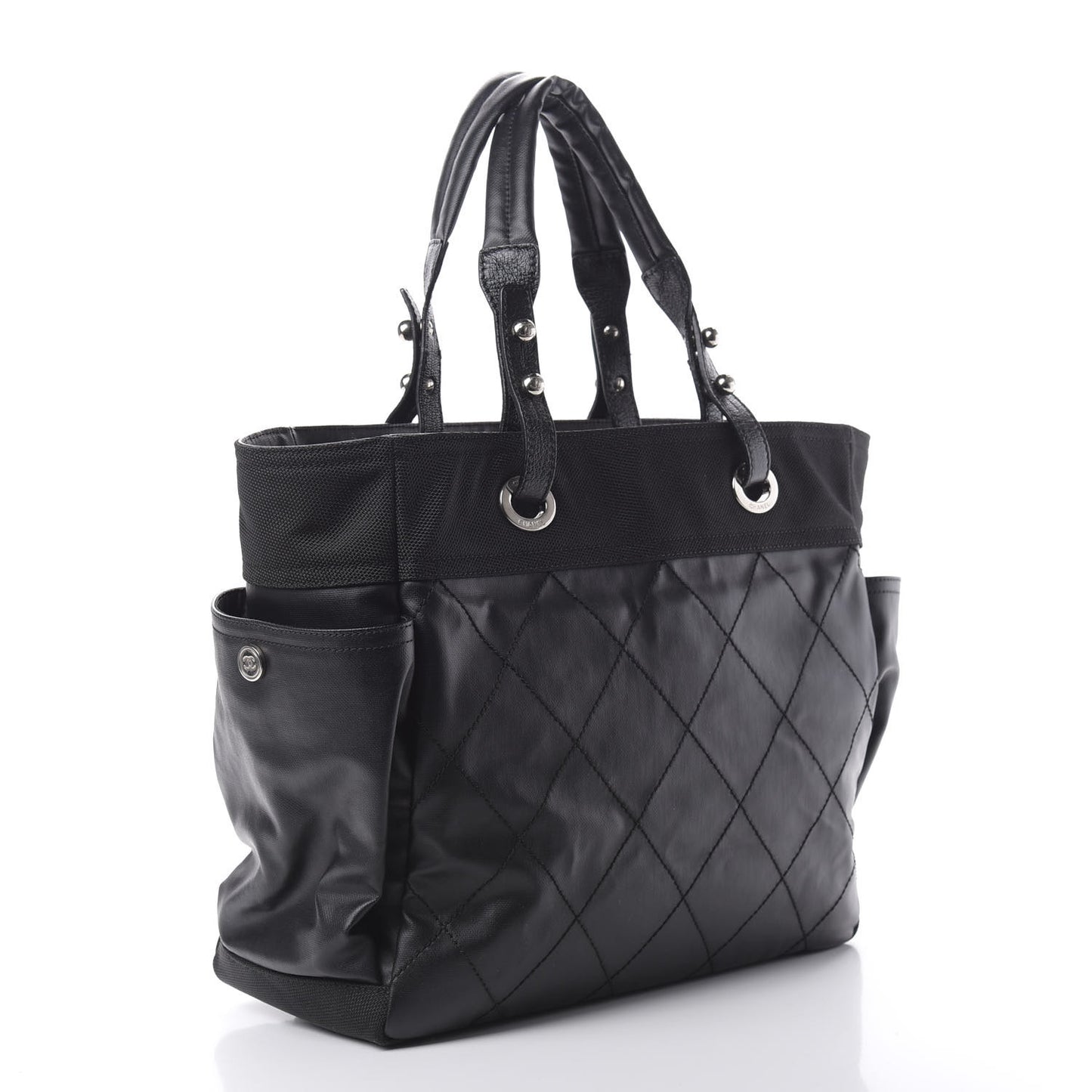 Coated Canvas Quilted Large Paris Biarritz Tote Black