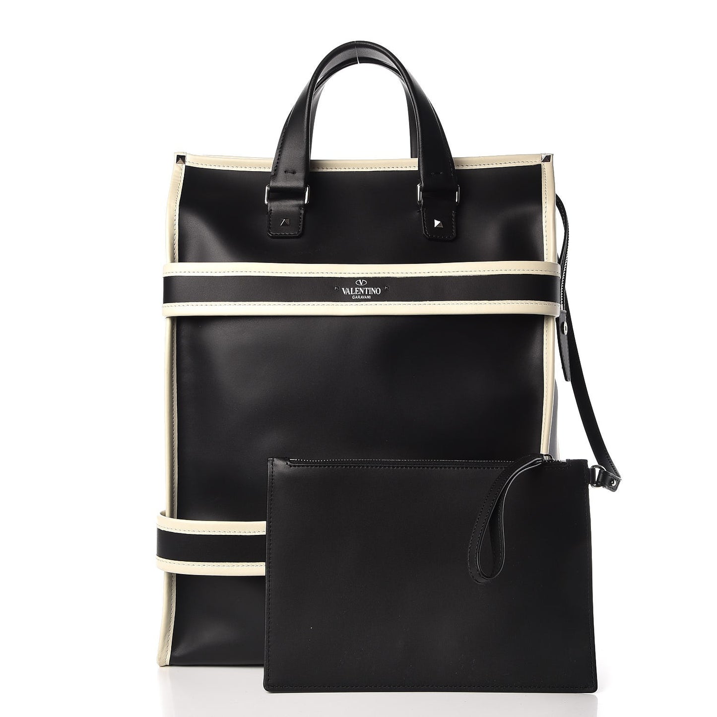 Mens Calfskin Striped Tote Black