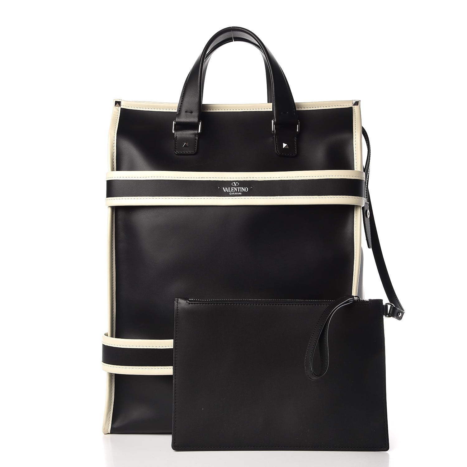 Valentino Garavani Mens Calfskin Striped Tote Black 3 of 12