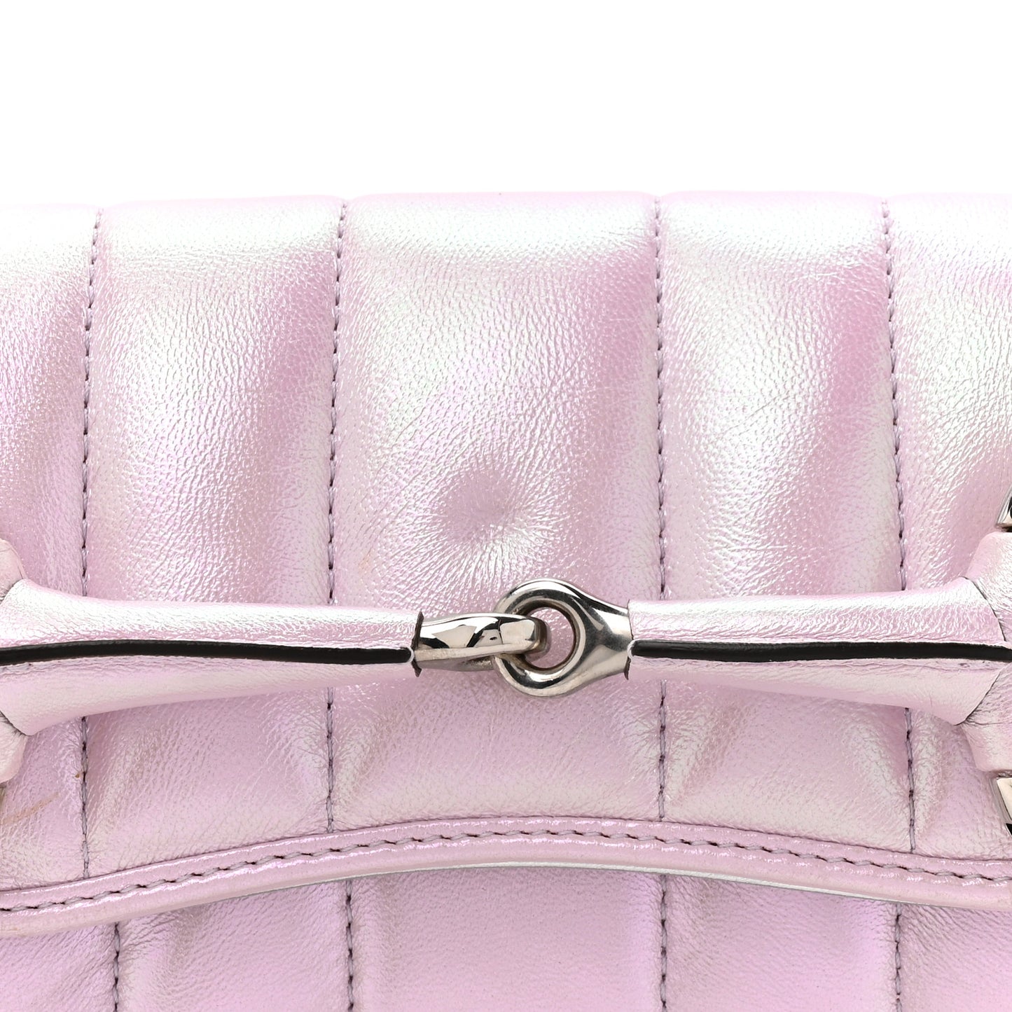 Iridescent Nappa Vertical Matelasse Small Maxi Horsebit Chain Shoulder Bag Escape Pink