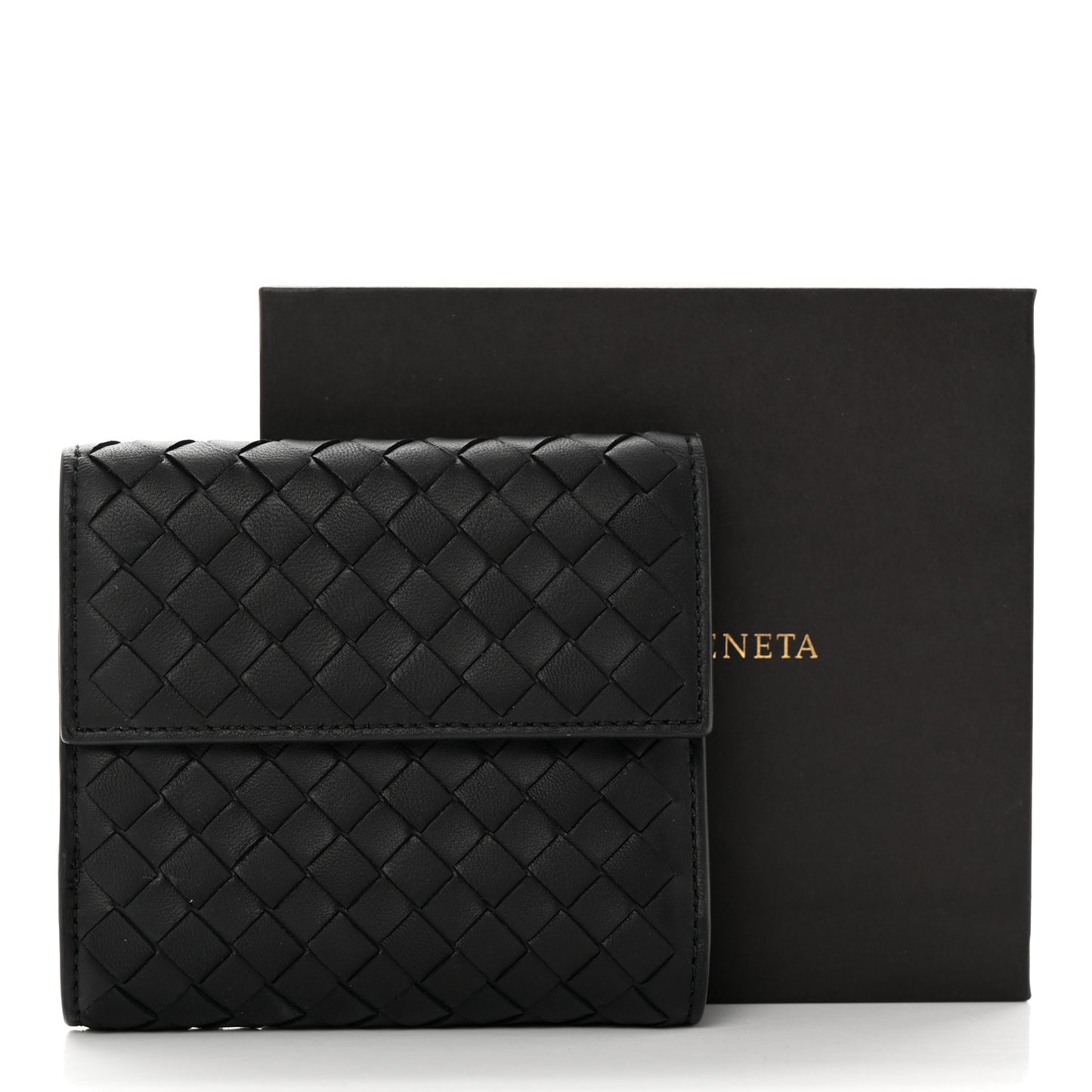 Nappa Intrecciato Trifold Wallet Black