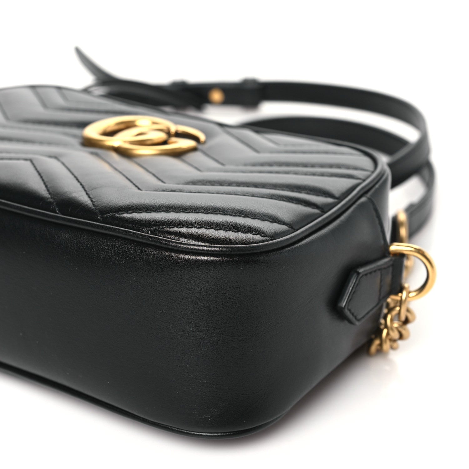 Gucci Calfskin Matelasse Small GG Marmont Chain Shoulder Bag Black 10 of 11