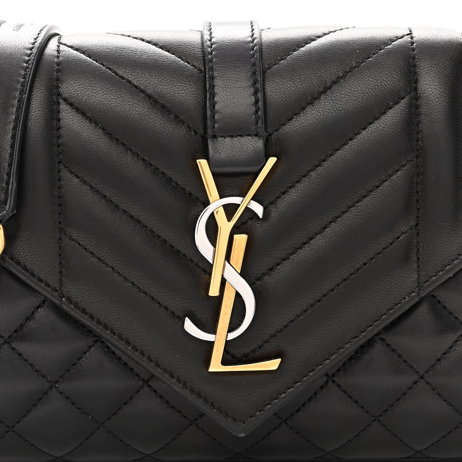 Saint Laurent Lambskin Mixed Matelasse Triquilt Small Monogram Satchel Black 7 of 9