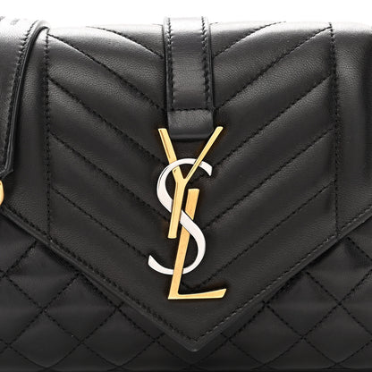 Saint Laurent Lambskin Mixed Matelasse Triquilt Small Monogram Satchel Black 7 of 9