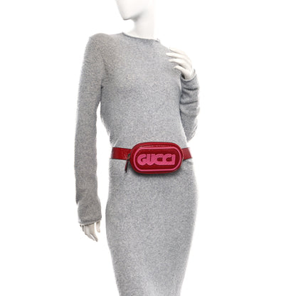 Gucci Patent Rubber Game Patch Logo Belt Bag 95 38 Hibiscus Red 2 of 11