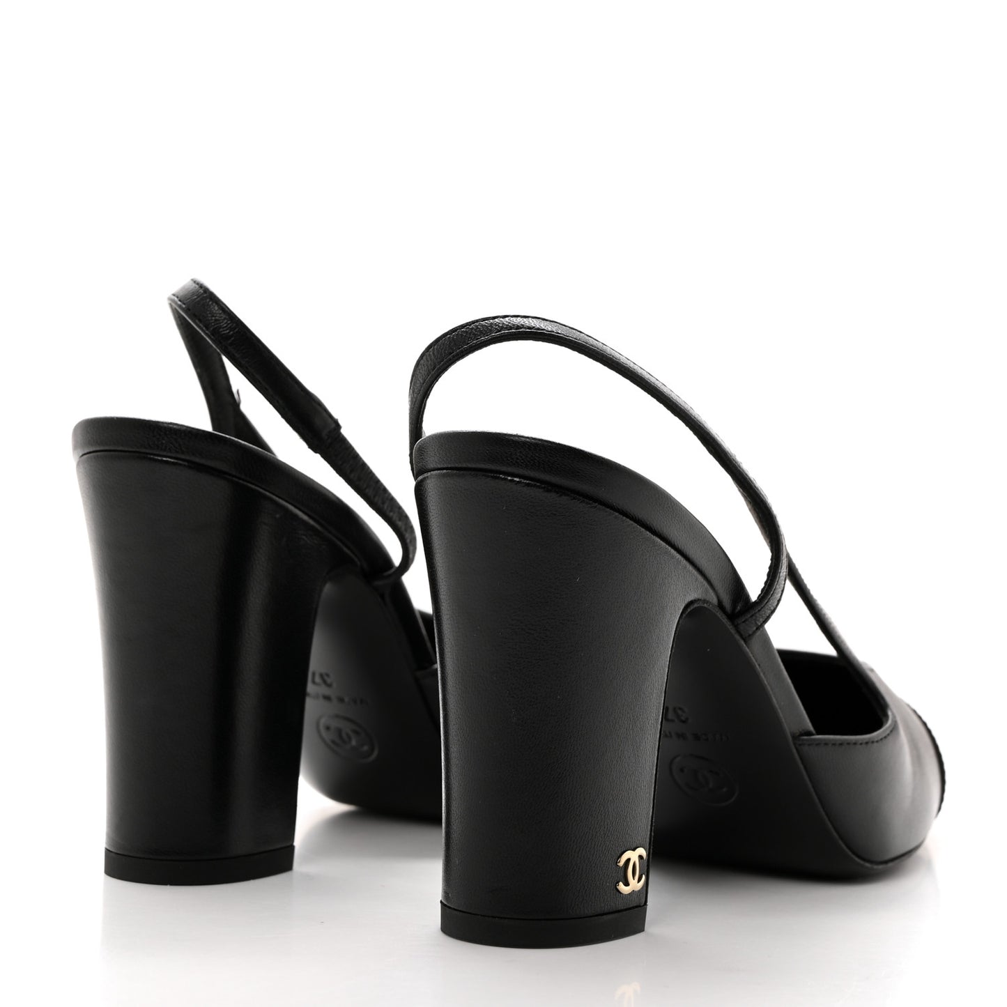 Lambskin Grosgrain Cap Toe CC Slingback Pumps 37 Black