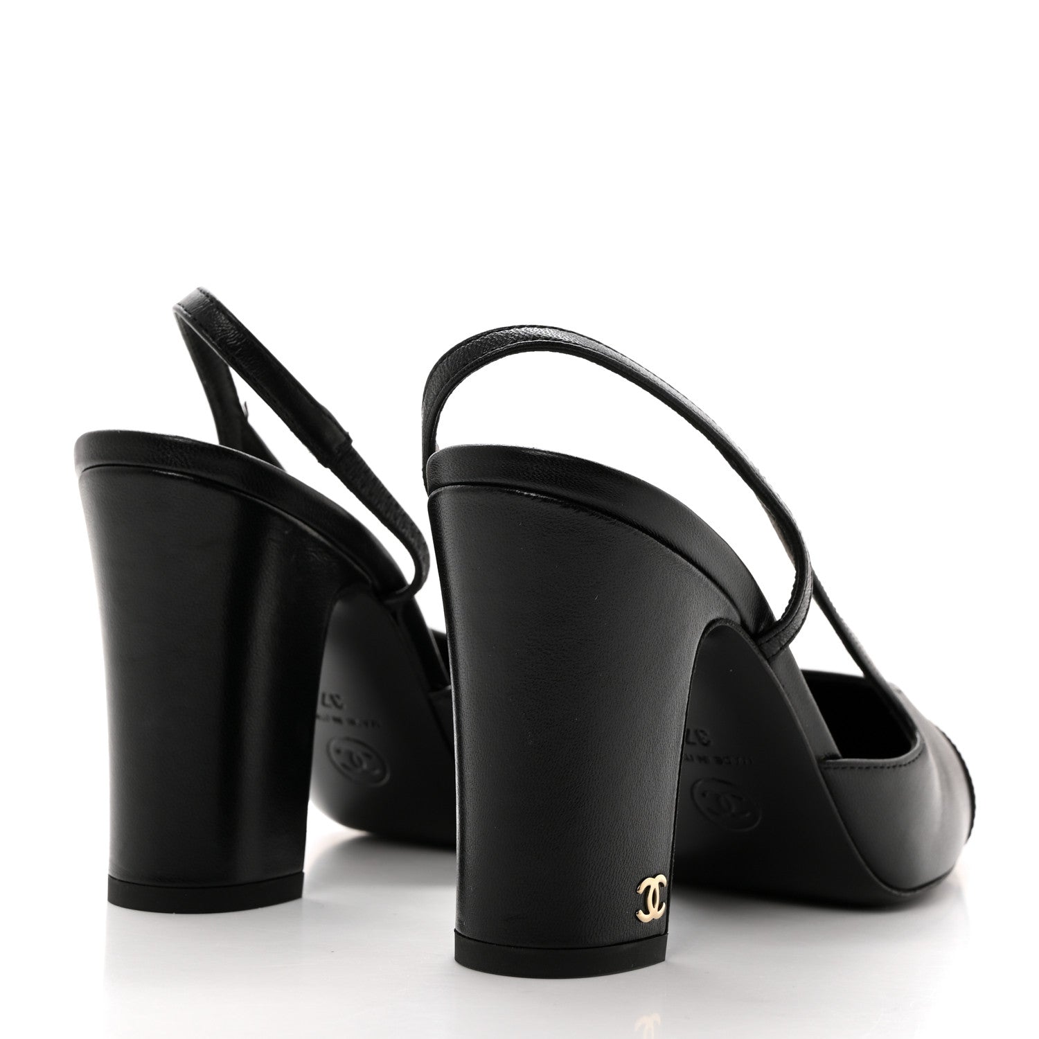 Chanel Lambskin Grosgrain Cap Toe CC Slingback Pumps 37 Black 4 of 9