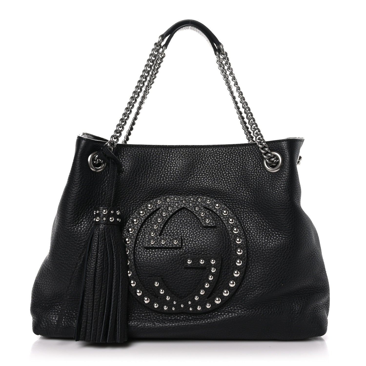 Gucci Pebbled Calfskin Studded Medium Soho Chain Shoulder Bag Black 1 of 9