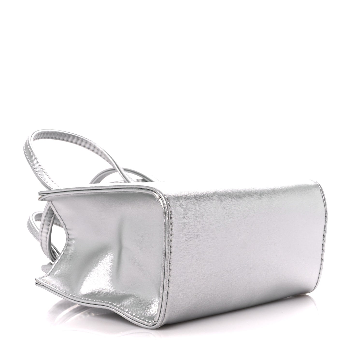 Metallic Vegan Leather Small Shopping Bag Silver