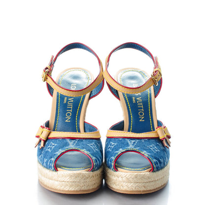 Louis Vuitton Denim Bow Espadrille Wedges 35.5 Blue 2 of 9