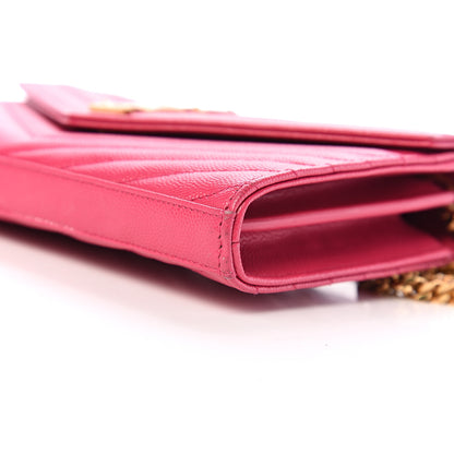 Saint Laurent Grain De Poudre Matelasse Chevron Monogram Chain Wallet Rose Clair 11 of 12