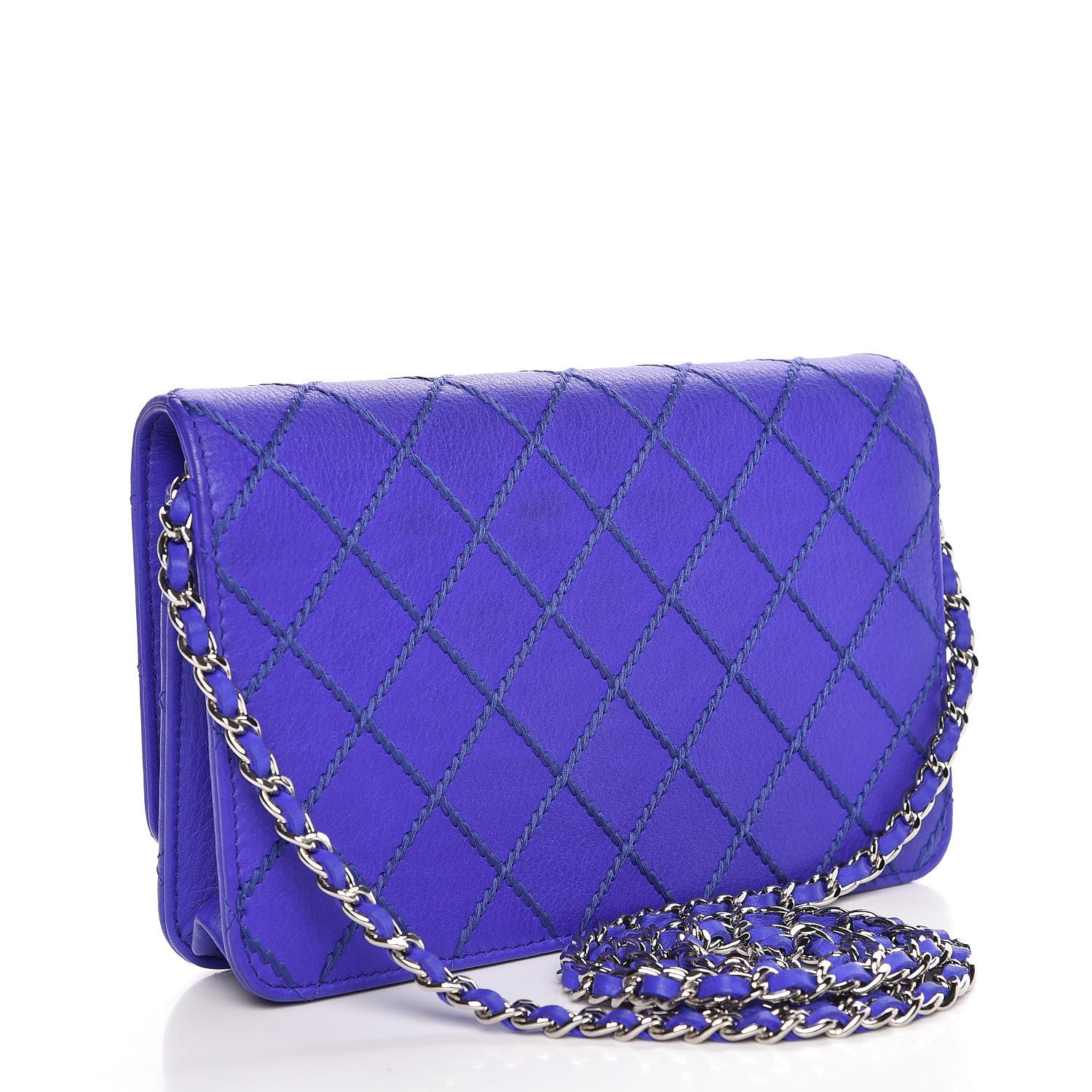 Chanel Calfskin Quilted Fancy CC Wallet On Chain WOC Blue 3 of 9