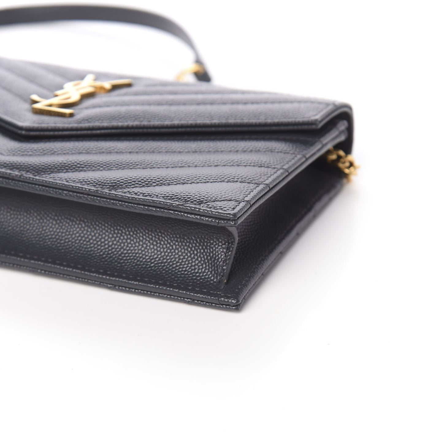 Grain De Poudre Matelasse Chevron Monogram Envelope Chain Wallet Dark Smog