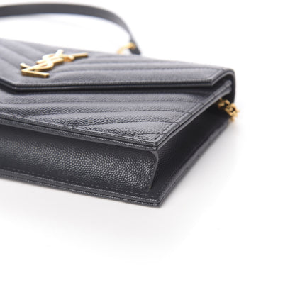 Saint Laurent Grain De Poudre Matelasse Chevron Monogram Envelope Chain Wallet Dark Smog 11 of 12
