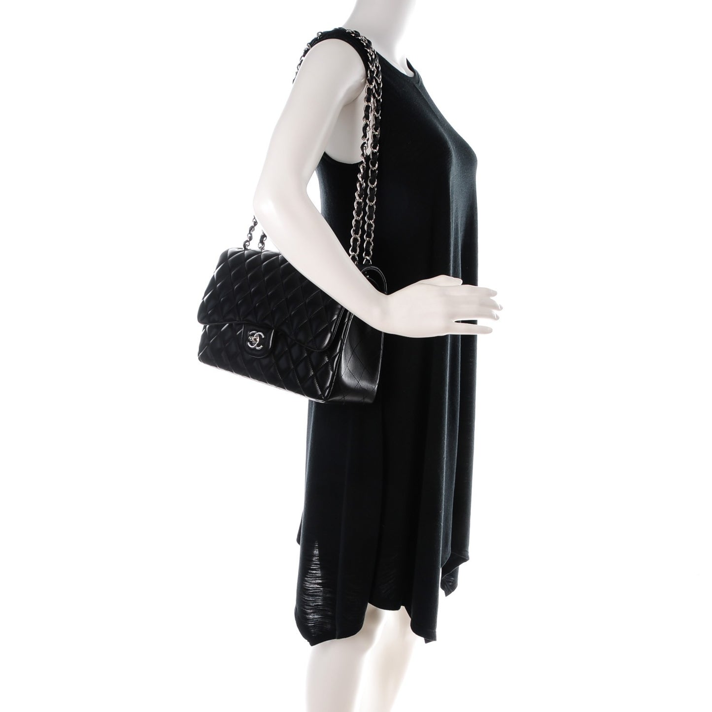 Lambskin Quilted Jumbo Double Flap Black