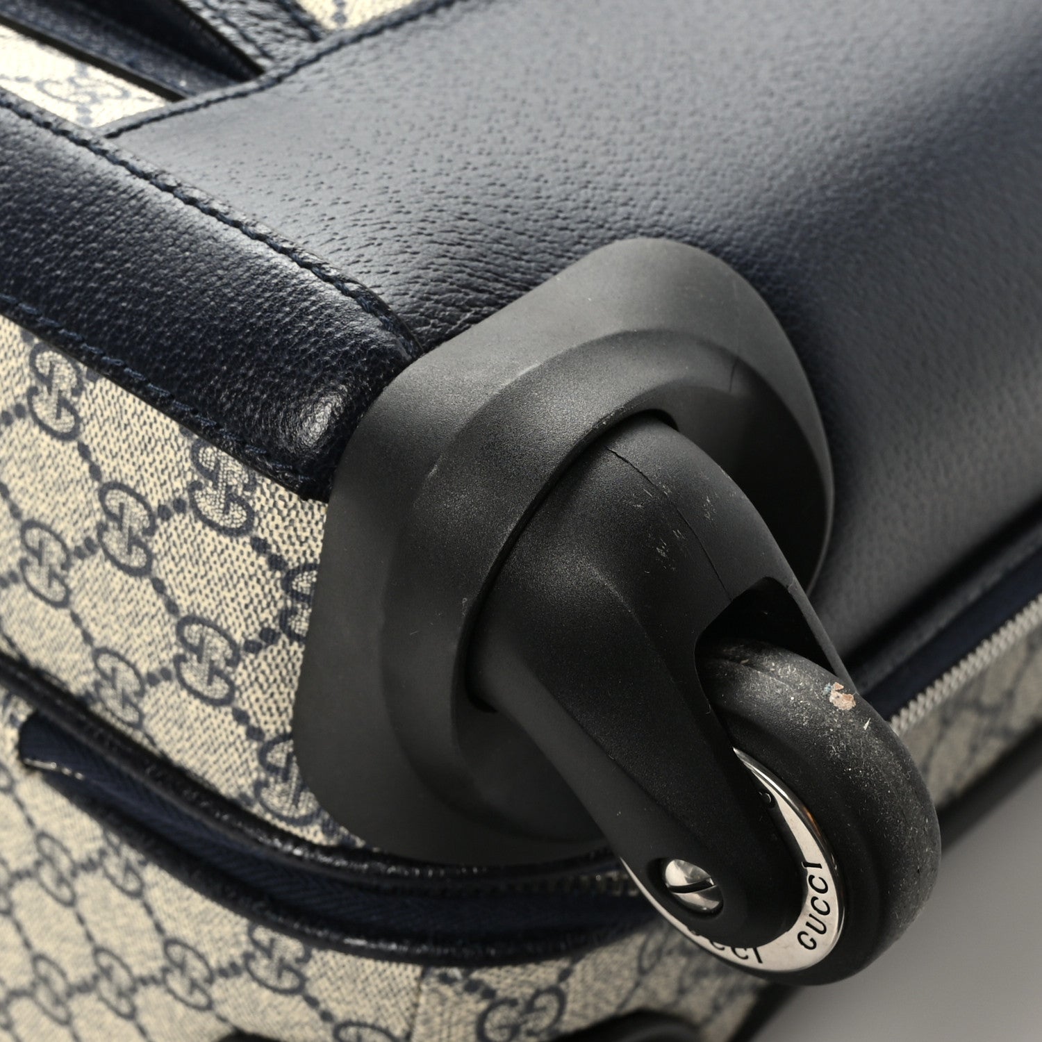 Gucci GG Supreme Monogram Textured Dollar Calfskin Web Small Savoy Cabin Trolley Beige Blue 6 of 9
