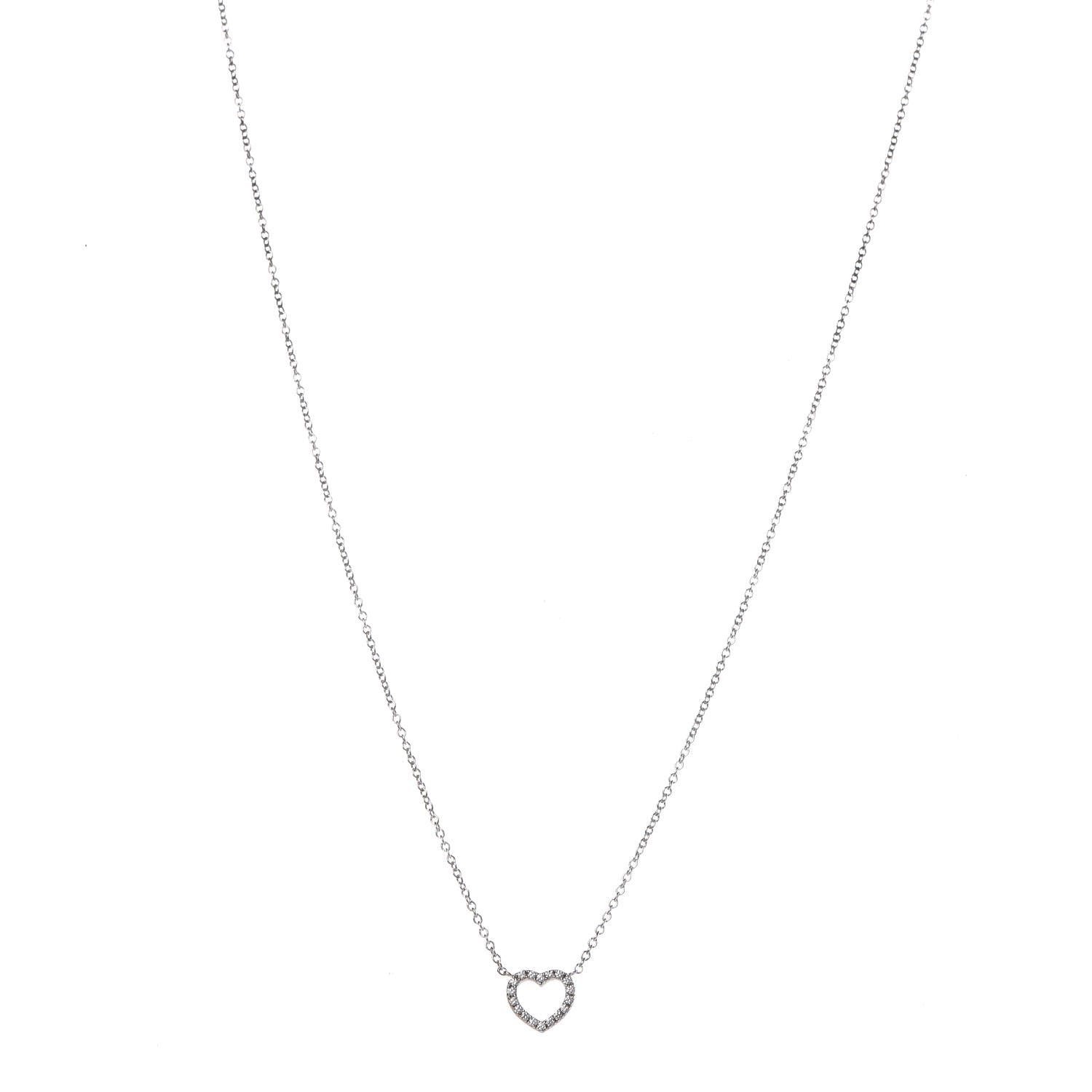 Tiffany 18K White Gold Diamond Metro Heart Pendant Necklace 1 of 7