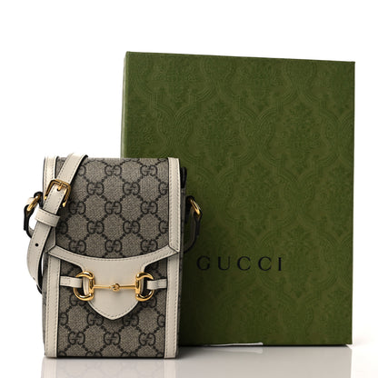 Gucci GG Supreme Monogram Azalea Calfskin Mini Horsebit 1955 Crossbody Bag Beige Ebony Mystic White 9 of 9