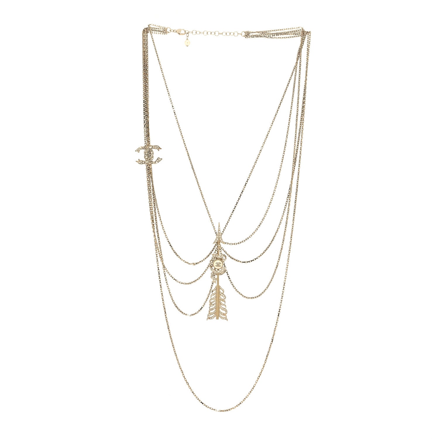 Chanel Pearl Chain CC Long Arrow Multistrand Necklace Gold Pearly White 3 of 5