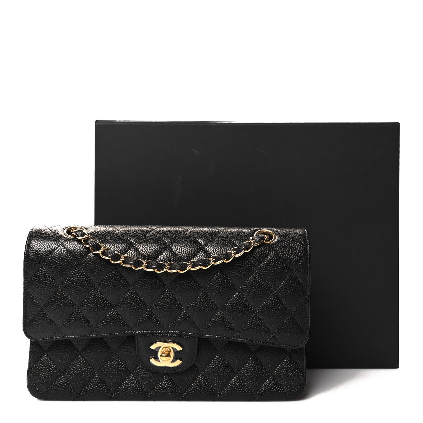 Caviar Quilted Medium Double Flap Black