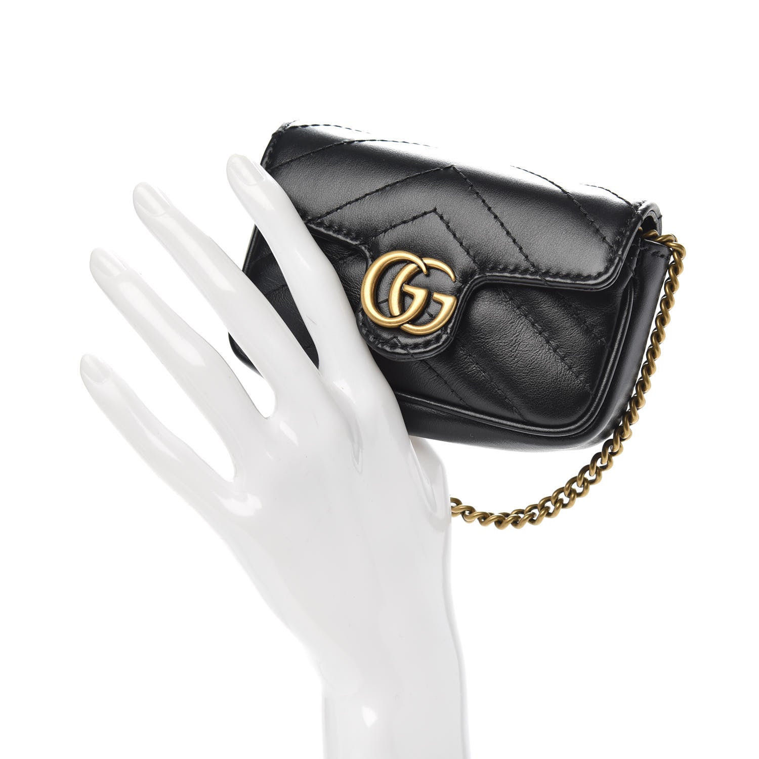 Gucci Calfskin Matelasse GG Marmont 2.0 Coin Purse On A Chain Black 2 of 7