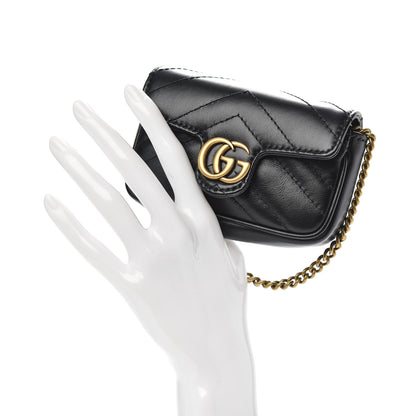 Gucci Calfskin Matelasse GG Marmont 2.0 Coin Purse On A Chain Black 2 of 7