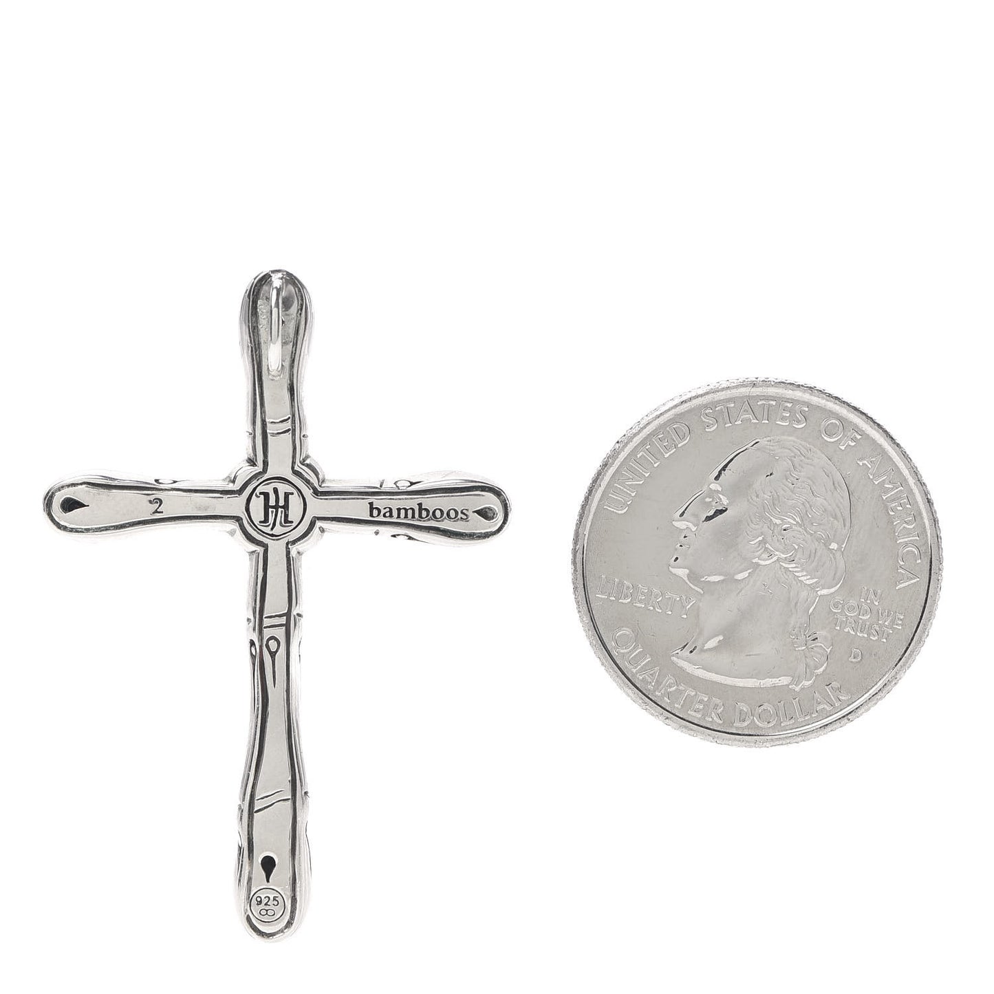 Sterling Silver Black Sapphire Bamboo Cross Pendant