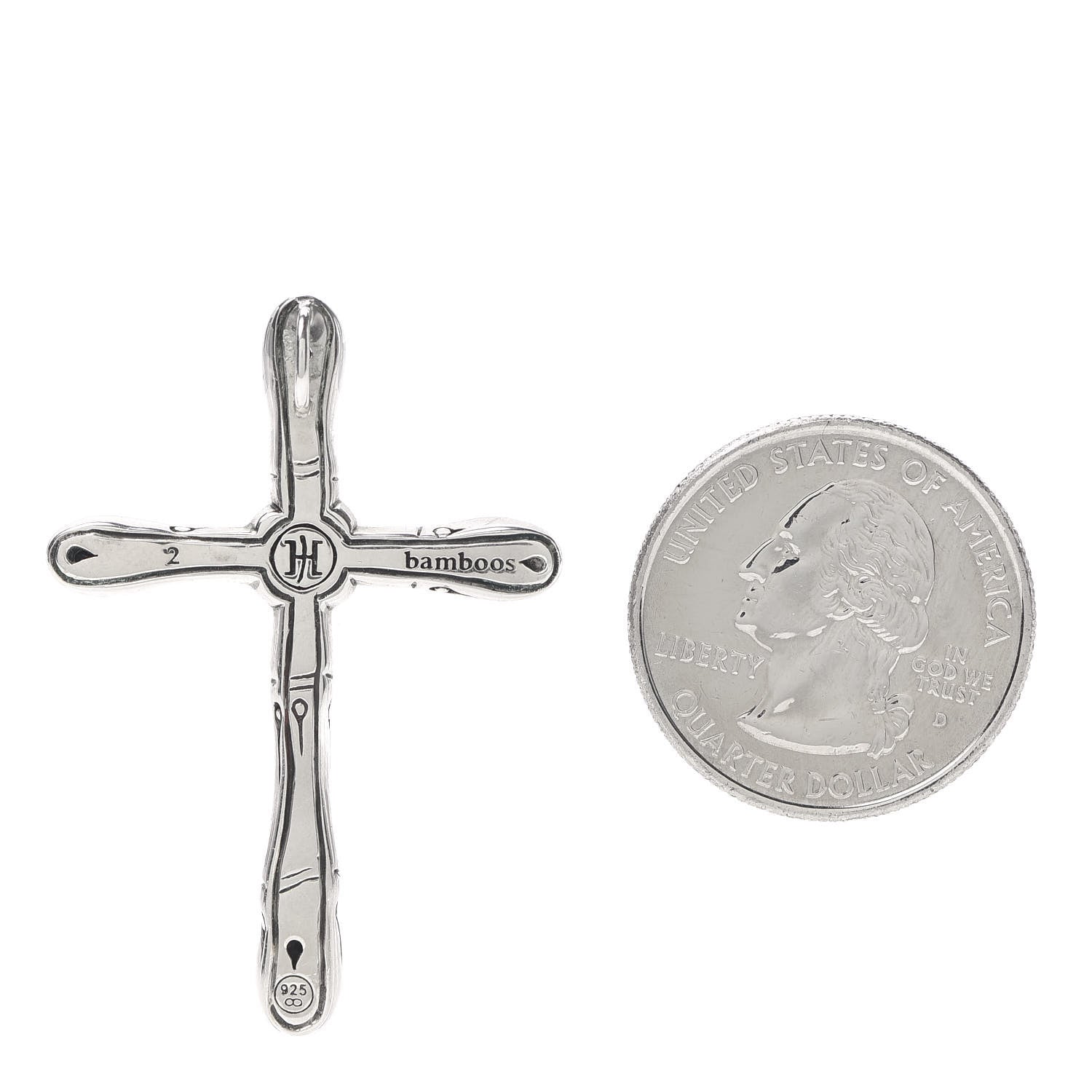 John Hardy Sterling Silver Black Sapphire Bamboo Cross Pendant 2 of 3