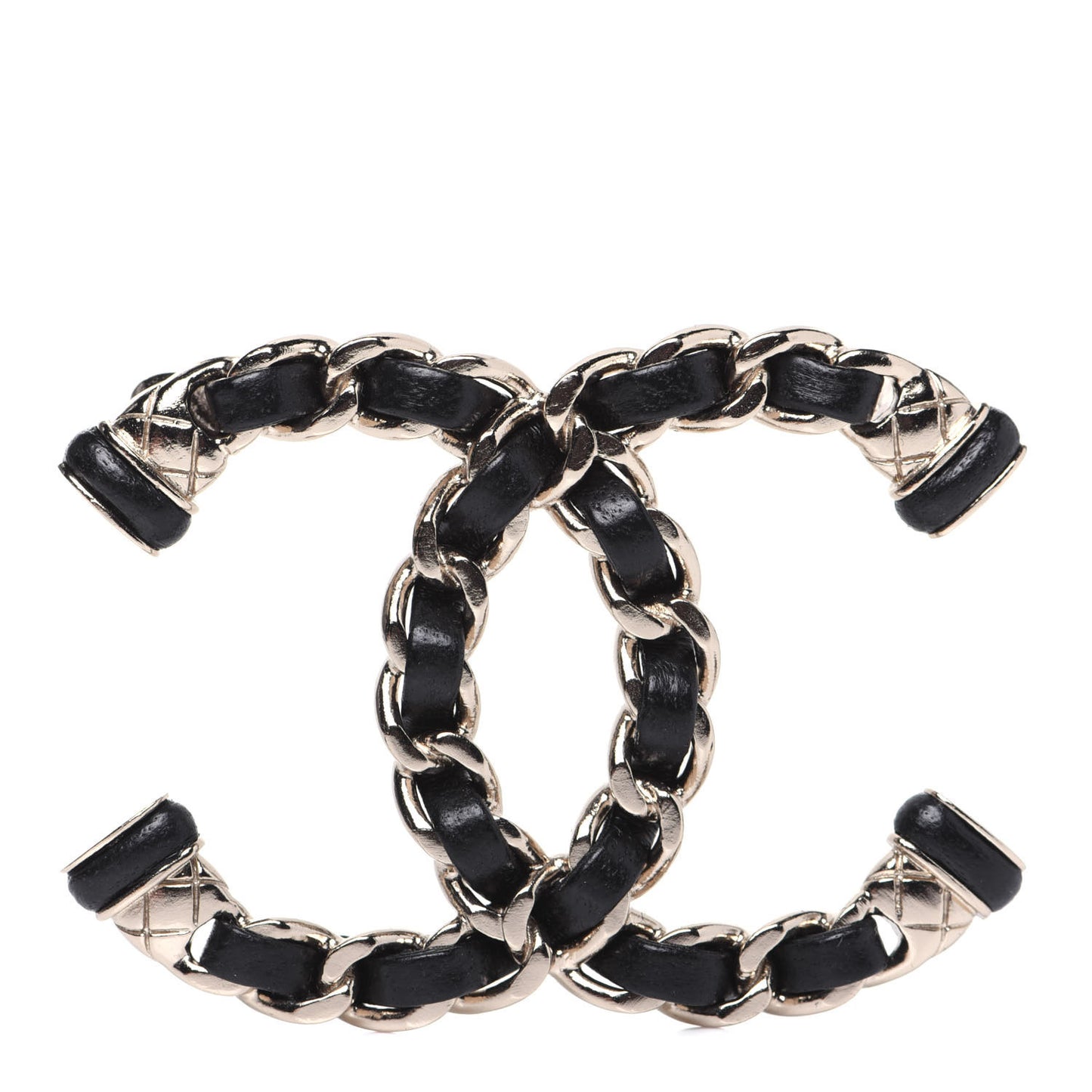 Lambskin Chain CC Brooch Black Gold