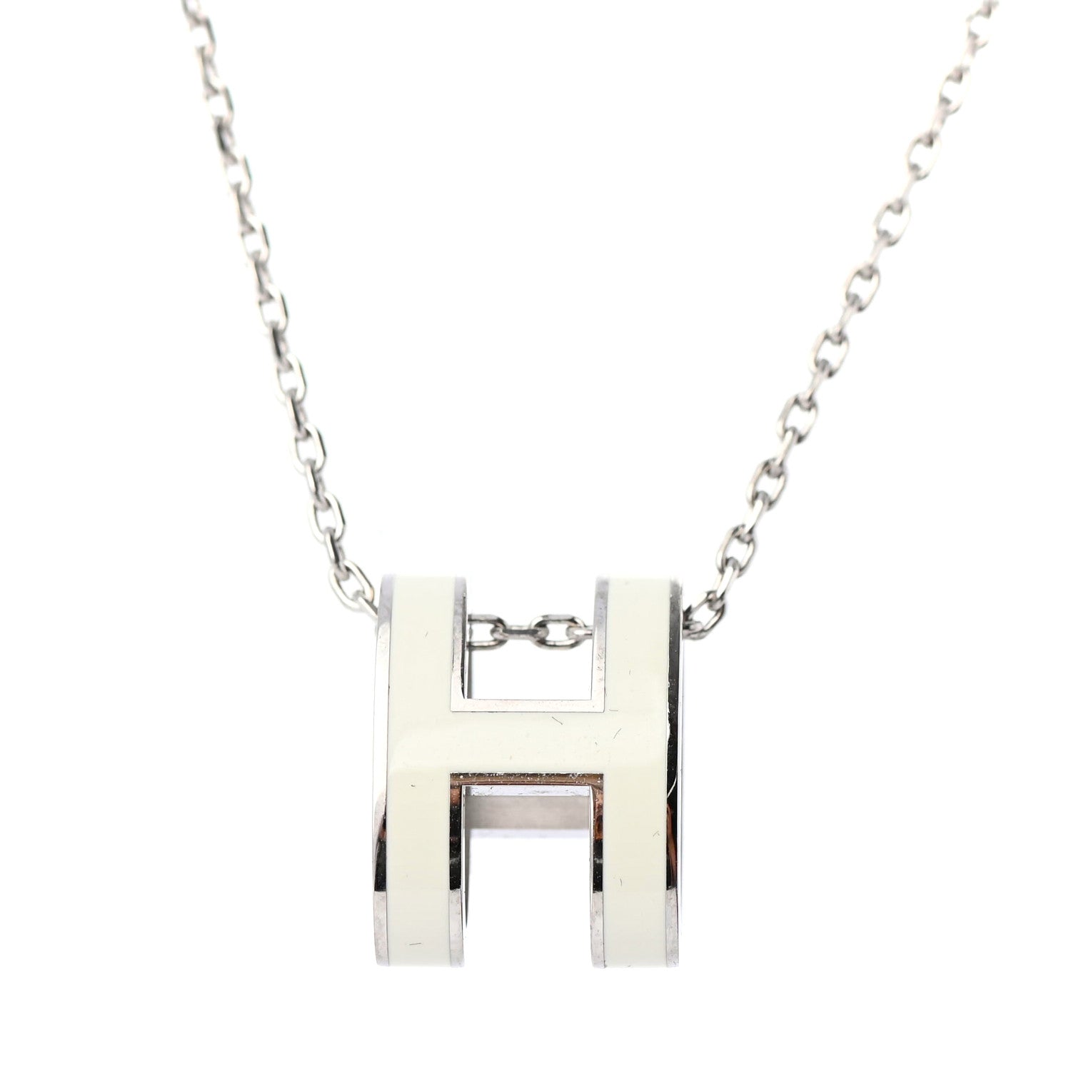Hermes Lacquered Palladium Pop H Pendant Necklace White 3 of 4