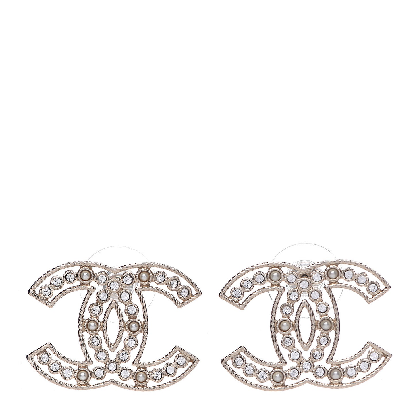 Pearl Crystal Sparkling Pearls CC Earrings Light Gold