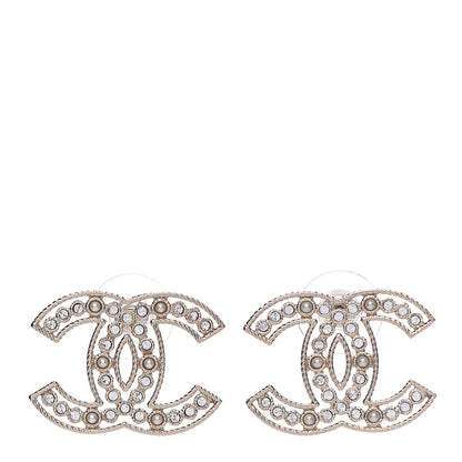 Chanel Pearl Crystal Sparkling Pearls CC Earrings Light Gold 1 of 4
