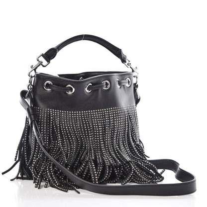 Saint Laurent Calfskin Studded Small Emmanuelle Fringe Bucket Bag Black 3 of 10