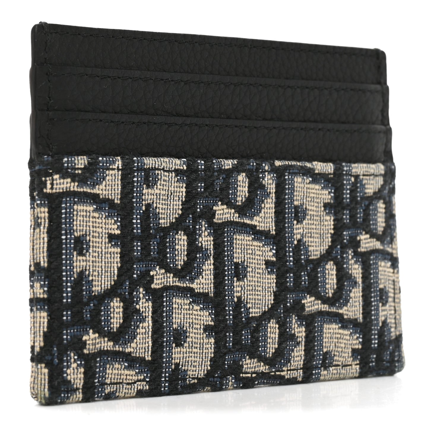 Grained Calfskin Oblique Card Holder Black