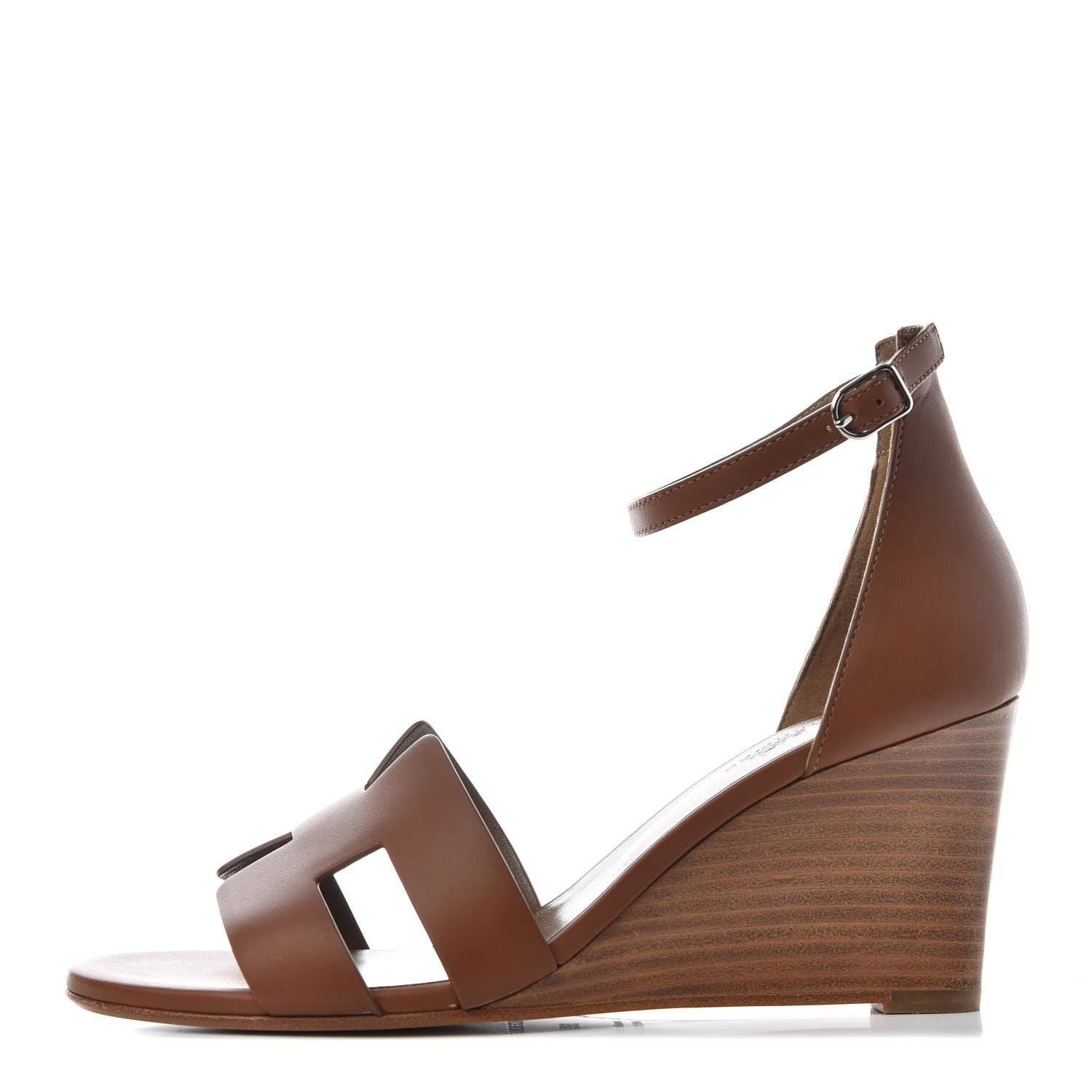 Hermes Calfskin Legend Wedge Sandals 39.5 Gold 1 of 10