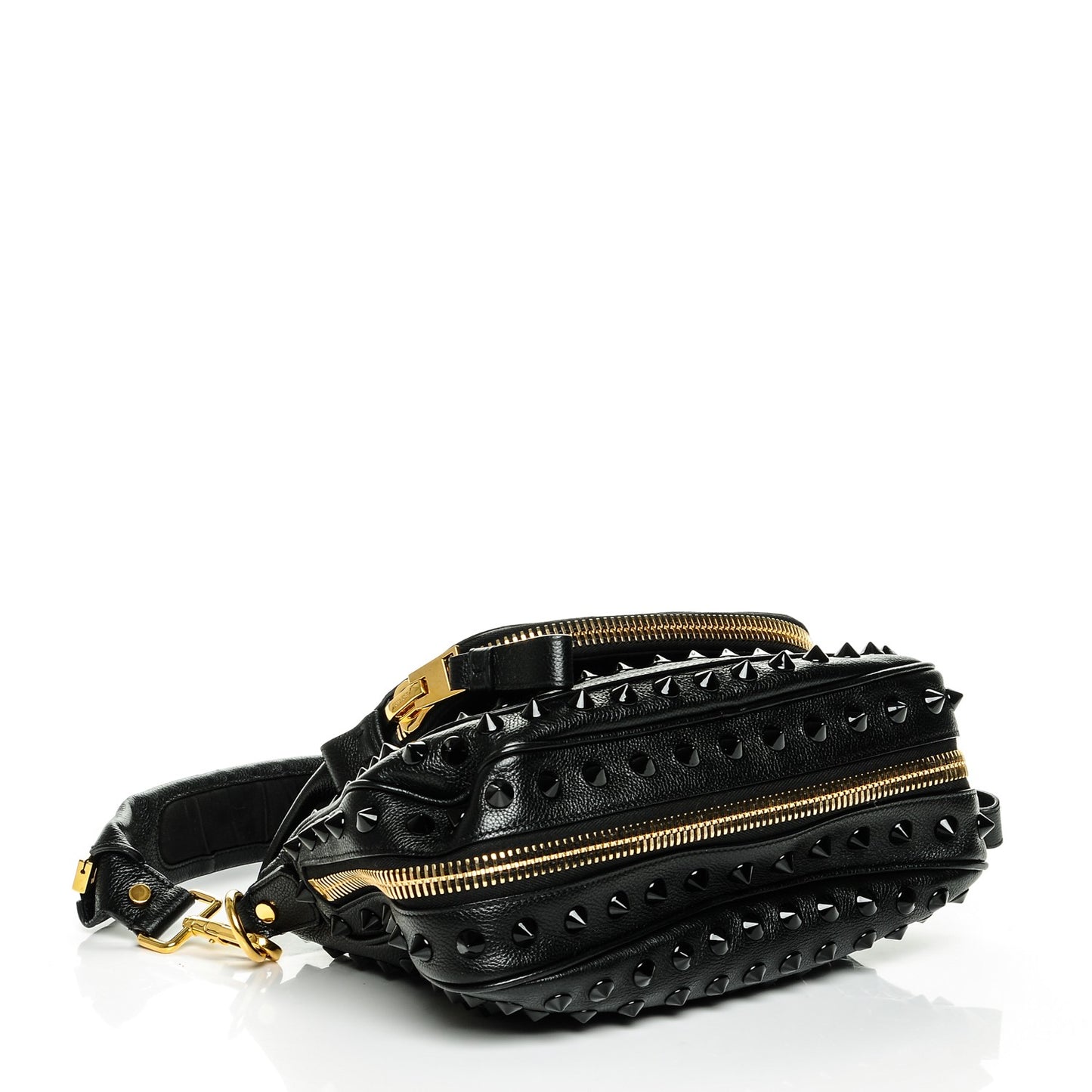 Pebbled Calfskin Jennifer Studded Medium Crossbody Black