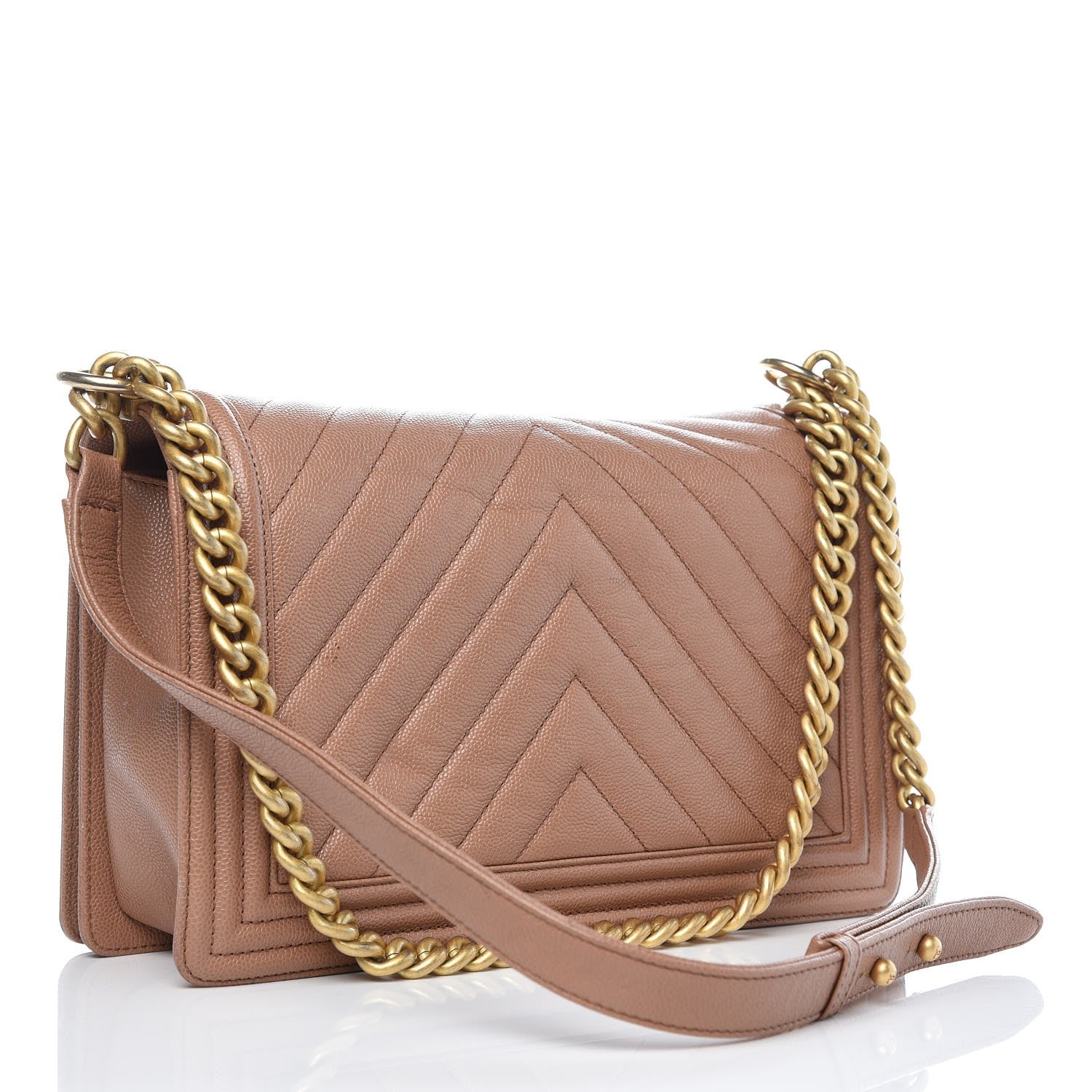 Chanel Caviar Chevron Quilted New Medium Boy Flap Light Brown 3 of 16