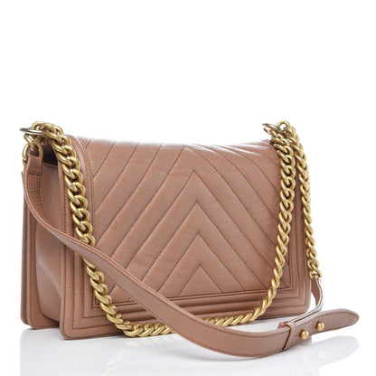 Chanel Caviar Chevron Quilted New Medium Boy Flap Light Brown 3 of 16