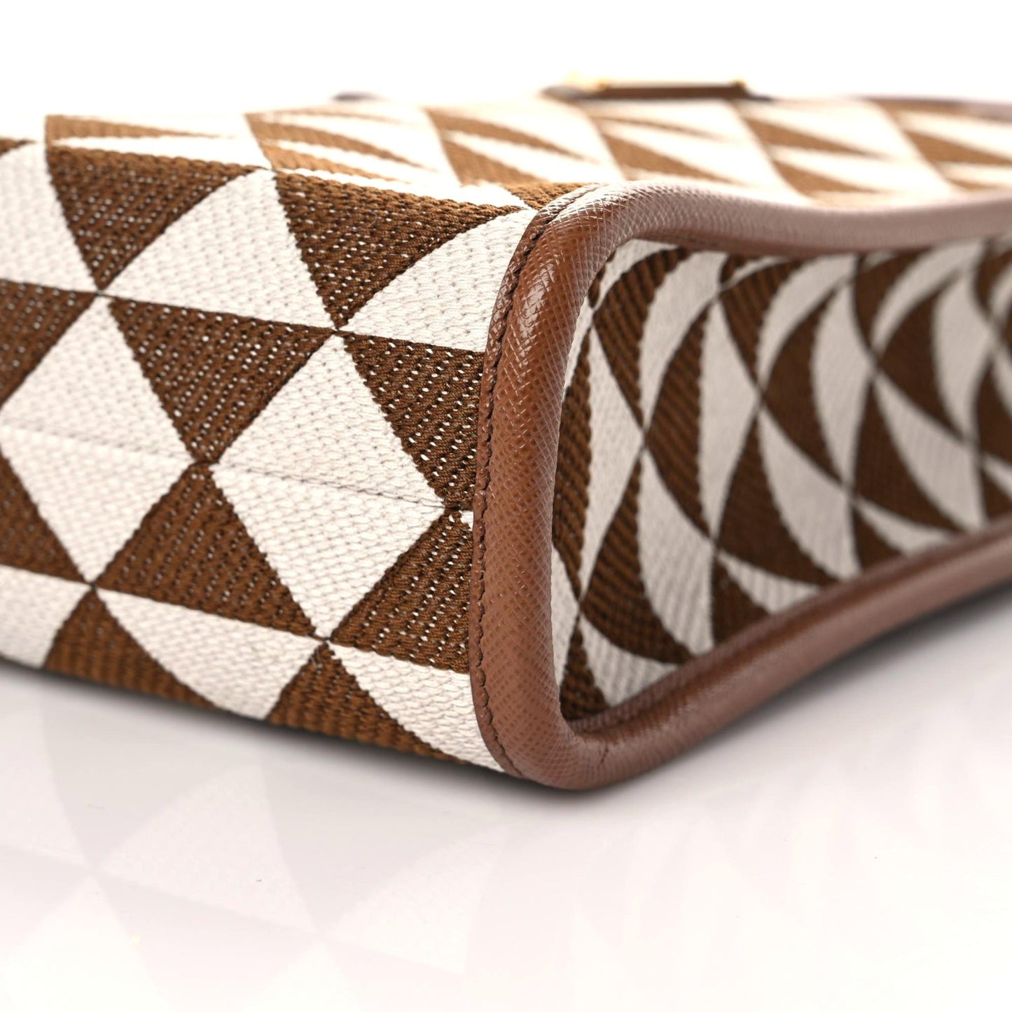 Jacquard Saffiano Triangolo Symbole Embroidered Micro Tote Tobacco Talco