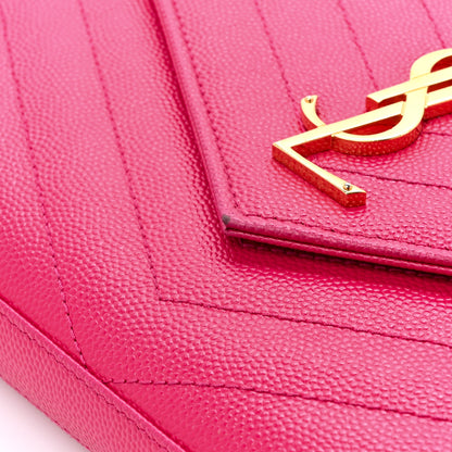 Saint Laurent Grain De Poudre Matelasse Chevron Monogram Chain Wallet Hot Pink 17 of 19