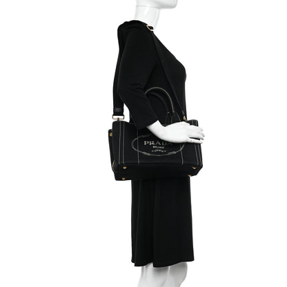 Prada Canapa Small Logo Tote Black Talco 2 of 14