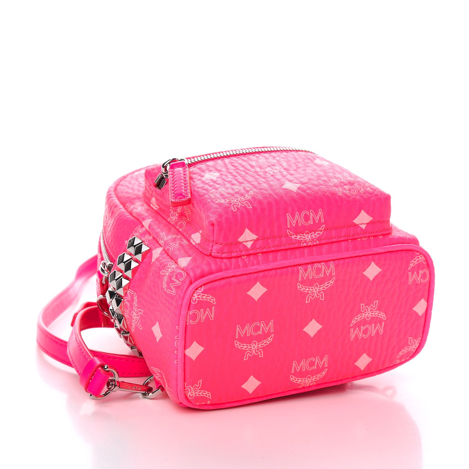 MCM Visetos Side Stud X-Mini Stark Bebe Boo Backpack Neon Pink 4 of 9
