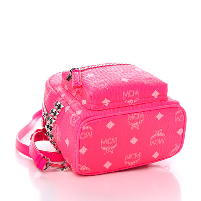 MCM Visetos Side Stud X-Mini Stark Bebe Boo Backpack Neon Pink 4 of 9