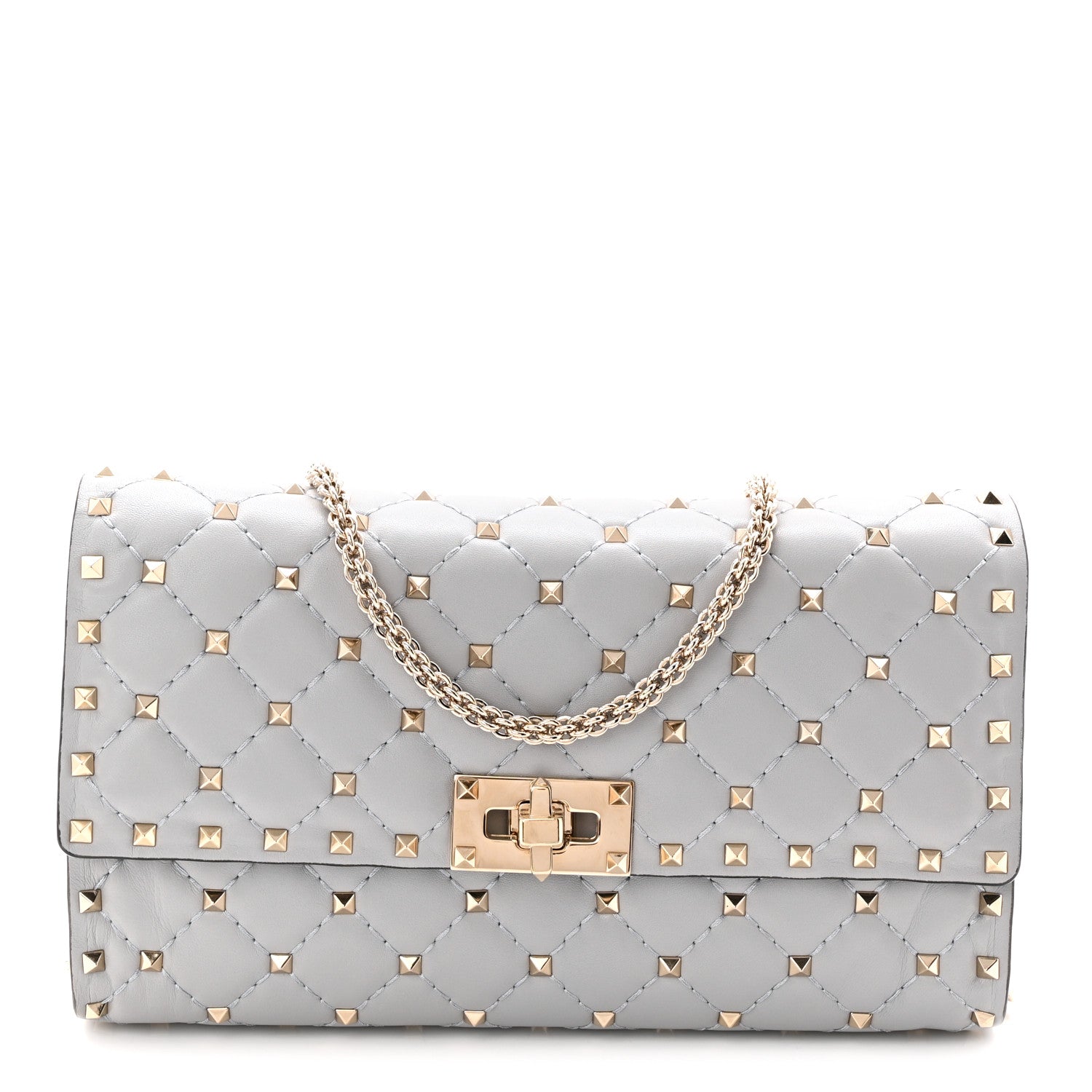 Valentino Garavani Lambskin Rockstud Spike Wallet on Chain Grey 1 of 10