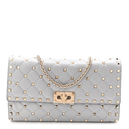 Valentino Garavani Lambskin Rockstud Spike Wallet on Chain Grey 1 of 10